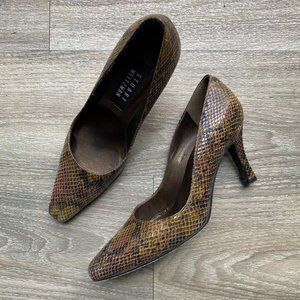 STUART WEITZMAN vintage leather snakeskin embossed heels